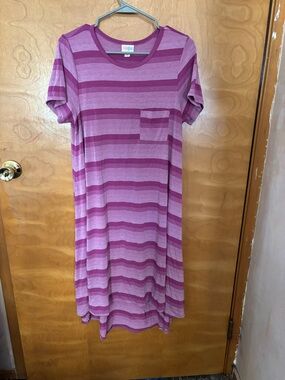 LuLaRoe Striped Tee Dress in Pink and Magenta